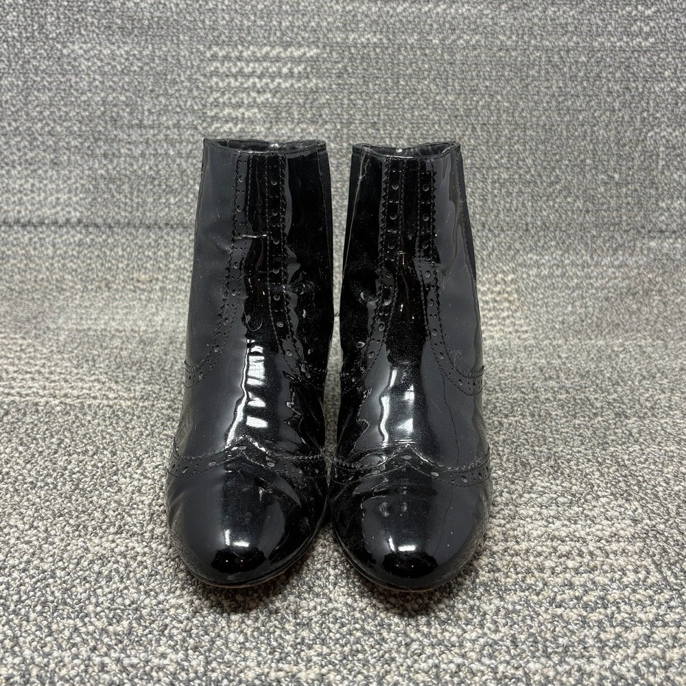 Cole Haan Women's 7B Black Patent Leather Chelsea Ankle Boots Wingtip Heels - Picture 3 of 11